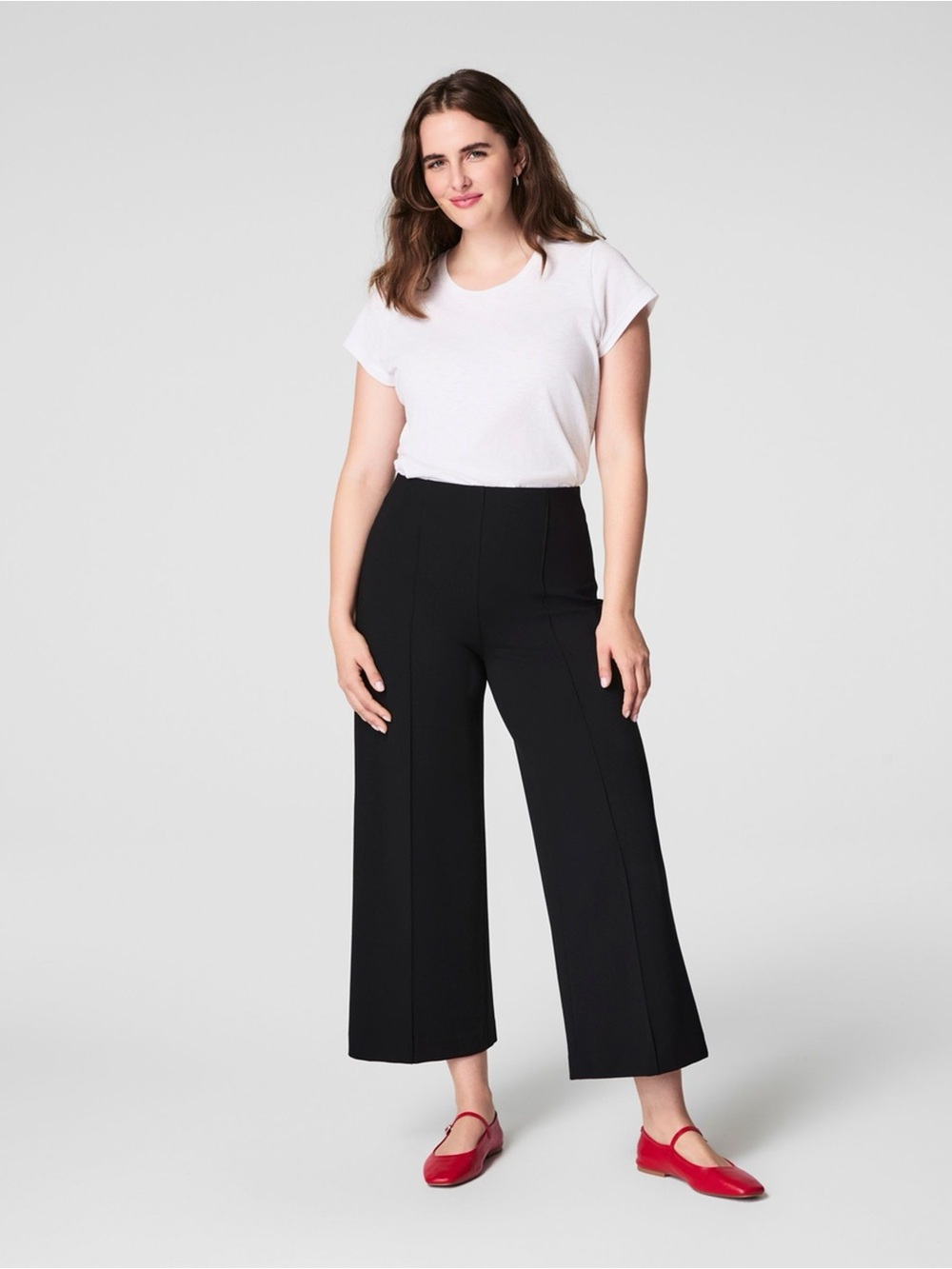 Spanx The Perfect Pull On Crop Wide Leg Black Ponte Pants Size Large